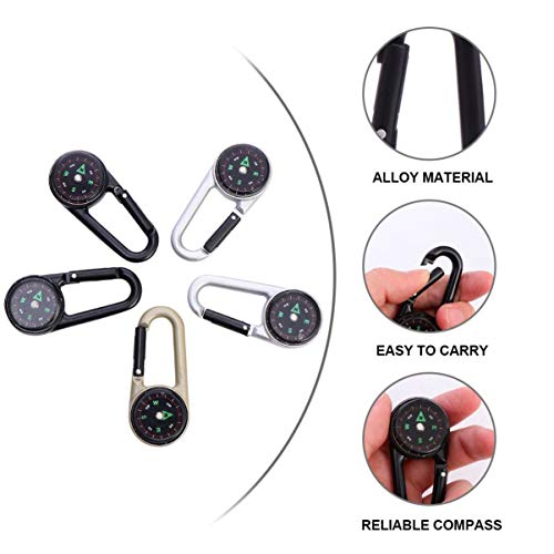 Toyvian 5 peças Mosquetão Bússola Clipe de liga para escaladas, montanhismo, rede, acampamento, equi