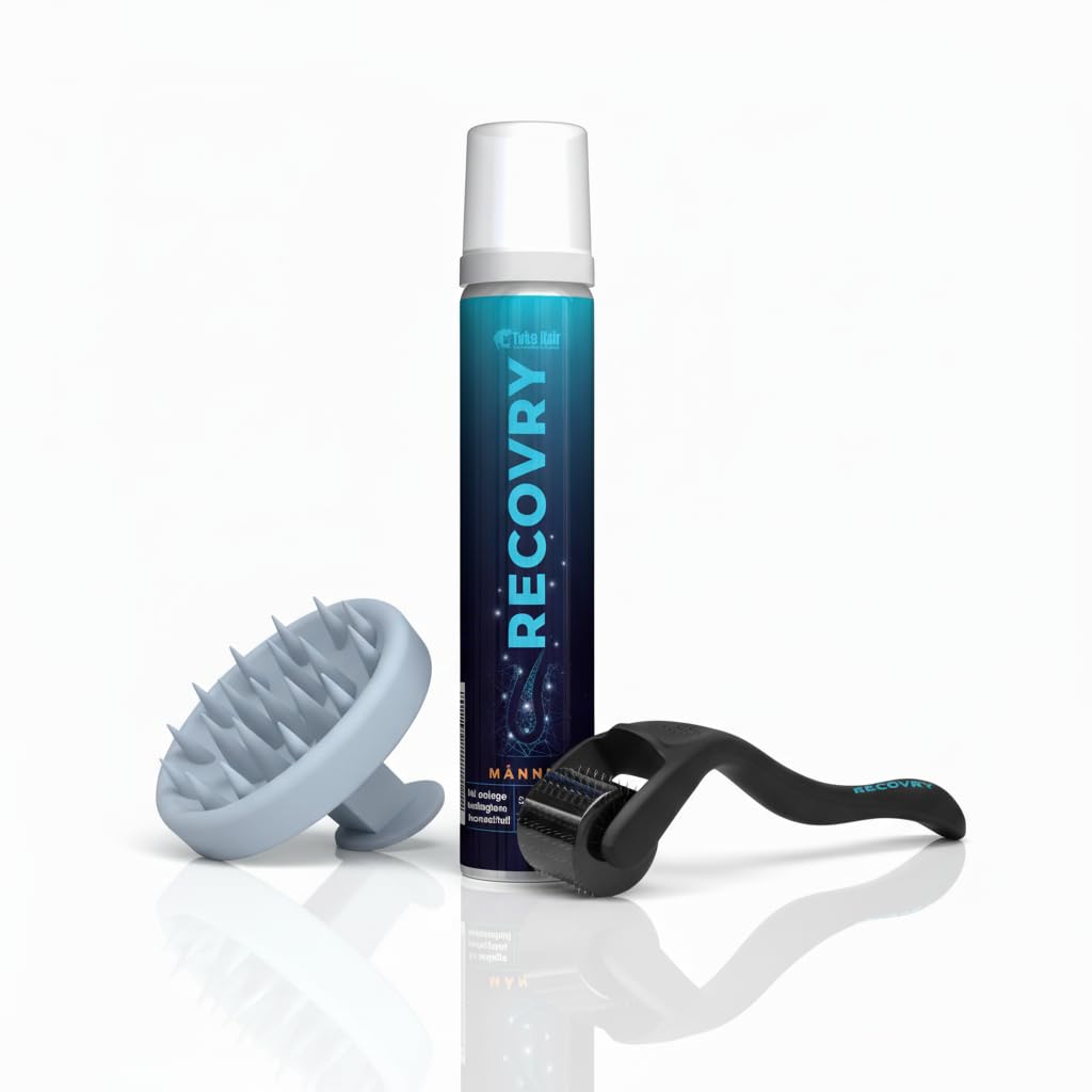 RECOVRY Haarwachstums-Bundle – Dermaroller für die Haare, Kopfhaut-Massagebürste & Anti-Haarausfall-Schaum