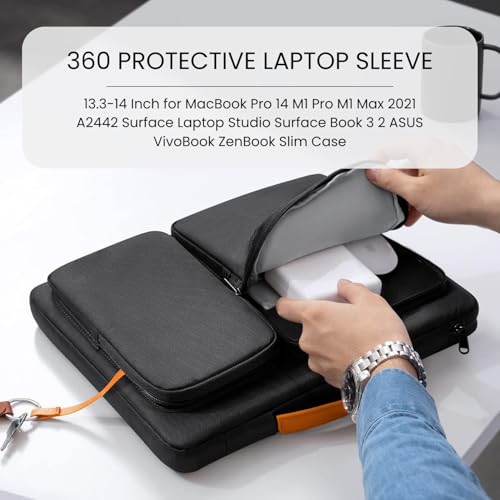 Image of MOCA 360 Protective Laptop Sleeve 13.3 14 Inch for MacBook Pro 14 M1 Pro M1 Max 2021 A2442 Surface Laptop Studio Surface Book 3 2 ASUS VivoBook ZenBook Slim Case (13.3-14 Inch,Black)