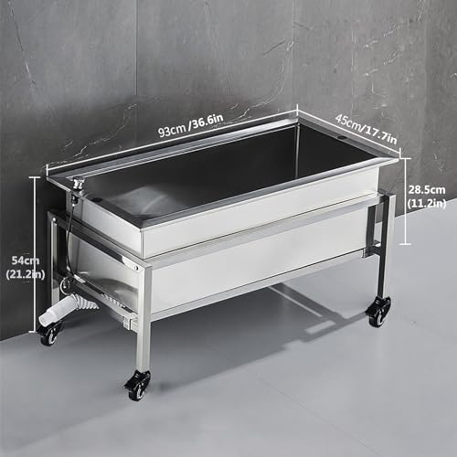 JNQLLDS Pia móvel de cuidados para cães, banheira de aço inoxidável para cães com rodas, estação de