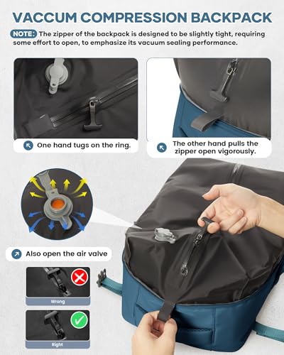 Vacuum Travel Backpack for Women, Personal Item Carry on Vacpack Backpacks Flight Approved 18x14x8 inches for Men,Laptop Waterproof Work Compression bags Casual Daypack,PeacockBlue3