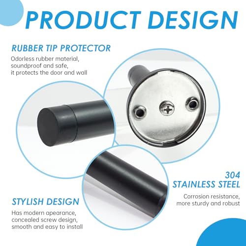 3 Pack Heavy Duty Door Stop - 304 Stainless Steel Wall Mounted Door Stopper with Rubber Tips | Sound Dampening Protection for Skirting Boards, Door Handles & Walls | Anti-Noise Door Holder Black - Image 4