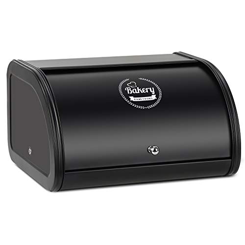 Hossejoy Metal Bread Box - Stylish Countertop Storage with Roll Top Lid for Your Kitchen (Black) - Image 9