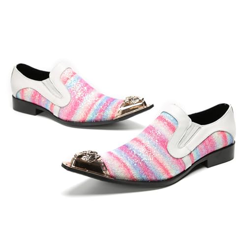 Mens Dress Shoes, Oxford Shoes Pink Leather Shoes Casual Business Slip on Formal, Genuine Leather Large Size Low Top Metal Toe Groom Wedding Shoes, 47 EU,Pink2