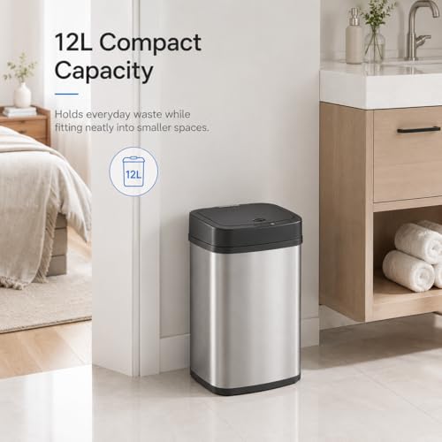 Bote de basura rectangular de acero inoxidable 12 L con sensor miniatura 6