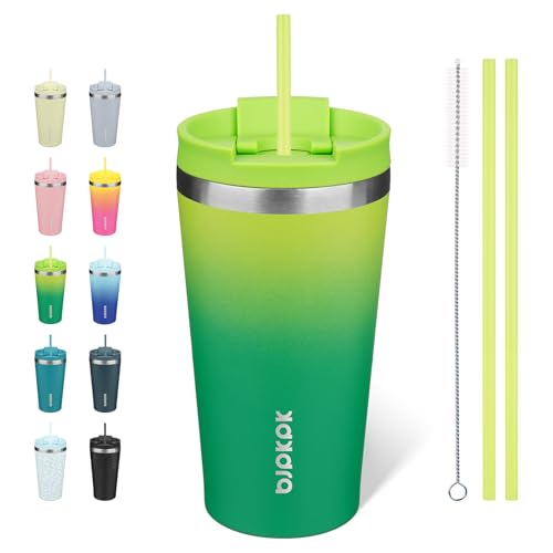 Image of BJPKPK 18 oz Coffee Tumbler with Straw, Insulated Stainless Steel Cup