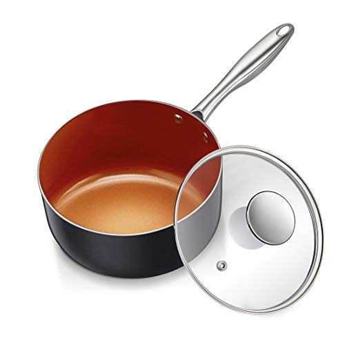 MICHELANGELO 3 Quart Saucepan with Lid, Ultra Nonstick Coppper Sauce Pan with Lid