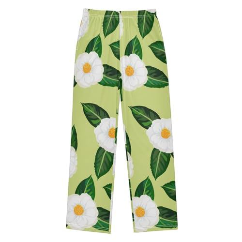 J JOYSAY White Camellia Foliage Chartreuse Pajamas Pants Soft Long Pajama Bottoms Lounge Sleep Pants Size S-XL