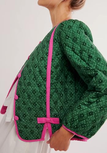 Women's Crop Floral Puffer Jacket Long Sleeve Puffy Coat Quilted Padded Outwear4