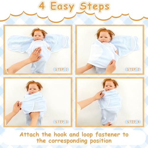 Image of Ramede 6 Pack Swaddle Blanket with Hats for Baby Girl Boy 100% Cotton Swaddles 0-3 Months, Adjustable Breathable Skin Friendly Receiving Blanket Wrap, Essential for Newborns(Heart,Blue)