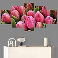 SIGNWIN 5 Panel Canvas Wall Art Modern Art Bouquet Colorful Cool Floral Group Multicolor Photography Realism Romantics for Home Decorations Ready to Hang - 60