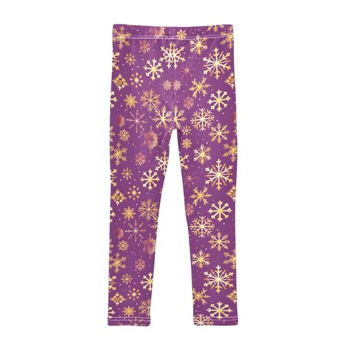 Girls' Athletic Leggings Ankle Length Yoga Dance Pants Kids Teen 4T Pink Line Snowflakes2