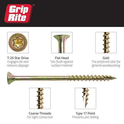 Image of Grip-Rite 114GCS1#9 x 2-1 /2 inch, T25 Star Drive Gold Construction Wood Screw, 1lb Box