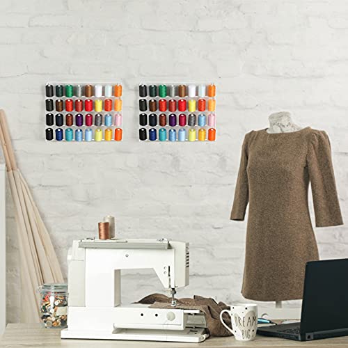 Mooace 32 Spools Thread Rack Wall-Mounted 2 Pack, Thread Holder Organizer With Hanging Hooks, Metal Serger Thread Storage For Sewing Craft Room, Embroidery Thread, White #TOP6