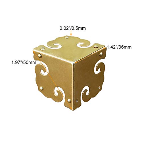 Image of 4Pcs Vintage Pure Brass Corner Protectors Antique Hardware Desk Edge Wooden Jewelry Gift Box Cabinet Three Sides Full Encase Corner Guard (Gold)