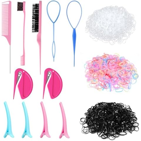 Colorful Mini Rubber Bands with Topsy Tail Styling Tools - Elastic Hair Ties, Hair Cutter, and Hair Accessories for Baby Girls and Women Cover
