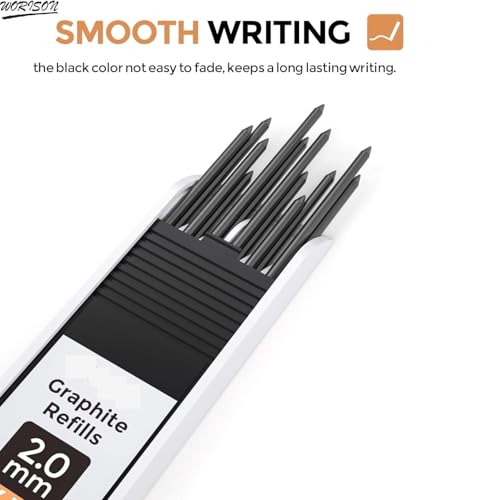 Image of worison 2.0mm Mechanical Pencil Lead Pencil for Drawing, Carpenter,Crafting Art,Sketching with 12 Pcs Refill, Ink Color-Black