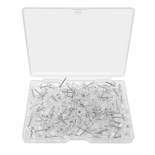Skythrive Chinchetas Transparentes 100 Pcs Cabeza Redonda de Plástico con Caja para Tablero de Corcho - Corcho Pared y Chinchetas para Techo Coche - Uso en Mapas y Anuncios