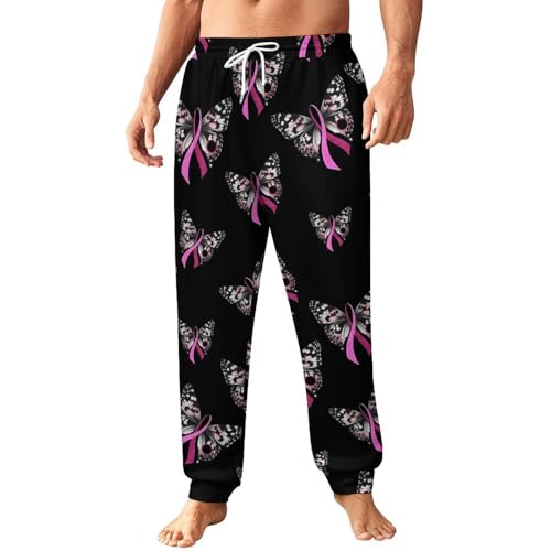 Butterfly Breast Cancer Awareness Mens Athletic Workout Jogger Sweatpants for Men with Pocket and Drawstring 2XL