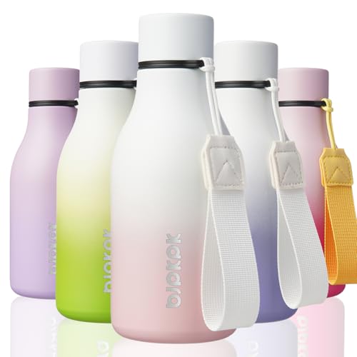 Image of BJPKPK Insulated Water Bottles, 12oz Stainless Steel Metal Water Bottle with Strap, BPA Free Leak Proof Jugs, Mugs, Flasks, Reusable Thermal Flasks for Sports & Travel, Graceful Pink