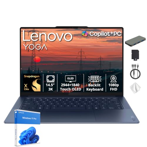Image of Lenovo Yoga Slim 7X 14.5'' 3K OLED Copilot+ PC Touch Laptop, Snapdragon X Elite, 16GB LPDDR5X, 1.5TB Storage(512GB SSD+1TB Docking Station), Adreno Graphics, Wi‑Fi 7, Backlit Keyboard, Win11 Pro, Blue