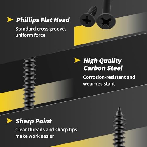 wood screws assortment kit fixlink 240 pcs high hardness flat head wood screws set phillips drive assorted screws contain 15pc anchors and 8 size 2-1221-121-141345812 black