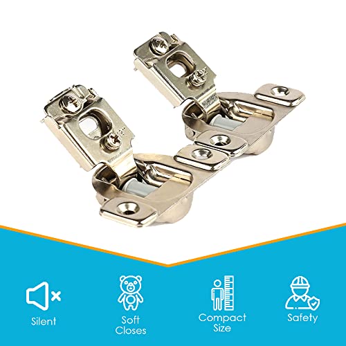 Houseables Soft Close Hinges For Kitchen Cabinets, Cupboard Hinge, 2.25” X 1/2”, 2.8”, 10 Pack, W/Screws, Satin Nickel Finish, Self Closing Hardware, Compact, Overlay, Face Frame, Door Damper #TOP2