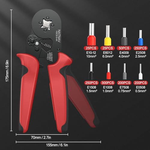 NATNAV Crimpzange Aderendhülsen Set für 0,25-10 mm² mit 1300 Stück Aderendhülsen, Aderendhülsenzange Crimpzange Set, Crimpzangen, Krimpzangenset