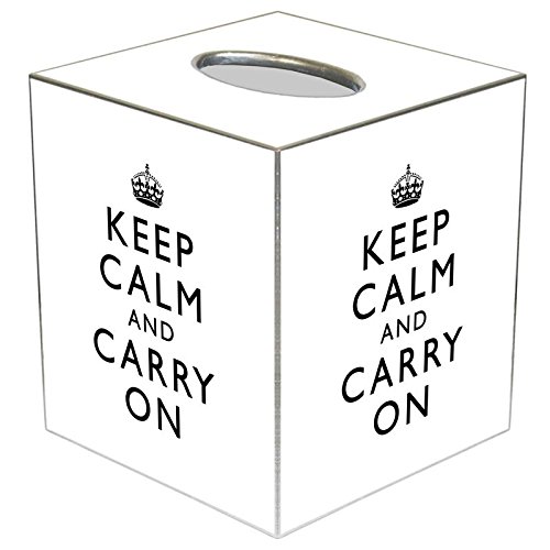 White Keep Calm and Carry On Paper Mache Tissue Box Cover