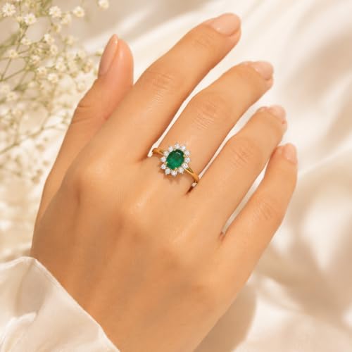 Image of Princess Diana Inspired Halo Birthstone Ring for Women Girls | Pure 925 Sterling Silver with AAA+ Natural Gemstone | 18K Gold-Plated | Best Gift for Birthday, Anniversary, or Valentine�s Day