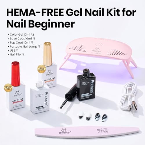 Image of Beetles 2 Colors 10ML HEMA-Free White Black Gel Nail Kit with U V Light, 6 Pcs Gel Polish Set Night and Day DIY Manicure Kit with Base &Top Coat Nail File Soak Off Home Salon Travel Gifts for Women
