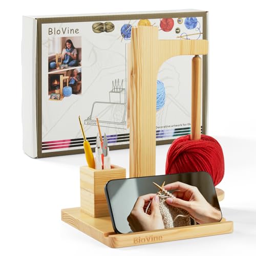 BloVine Upgraded Wooden & Magnetic Yarn Holder for Crocheting,Ideal Christmas Gift for Knitters with Phone Holder & Needle Storage, in Elegant Gift Box