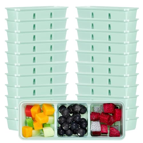 Hushee 25 Pack 17 oz Small Meal Prep Containers with 3 Compartments Snack Containers with Lid Disposable Plastic Bento Box Travel Lunch Food Boxes Stackable for Office Picnic (Mint Green)