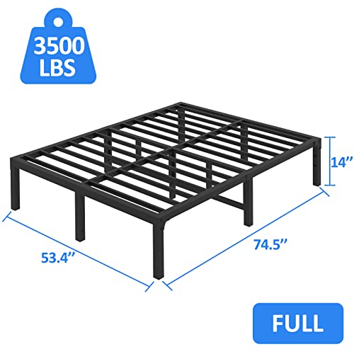 Fuiobyvv Full Size Bed Frame, 14 Inch Heavy Duty Metal Platform Bed Frame Full Support Up To 3500 Lbs, No Box Spring Needed/No Shaking/Steel Slat Support/Noise Free/Easy Assembly #TOP2