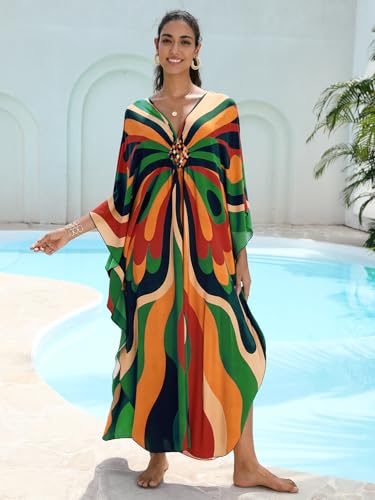 Image of KEYLORTING Plus Size Kaftan Dress Women, African Moo Moo Print Caftan, Batwing Dress, Beach Cover Up for Party and Loungewear