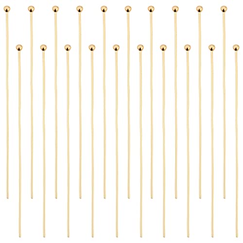 Beebeecraft 100Pcs/Box Ball Head Pins 18K Gold Plated Brass Ball Eye Pins 50Mm Jewelry Making Findings For Charm Beads Diy Making, Head: 2Mm #TOP25