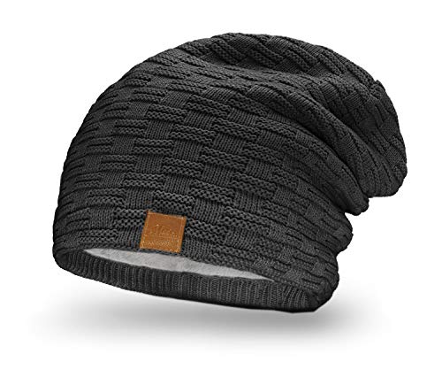 Mikos * Damen Frauen Herren Mütze Winter Strickmütze Wintermütze Gefütterte Beanie Unisex (654) (Dunkelgrau) Cover