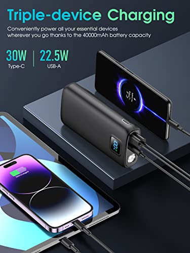 Portable-Charger-Power-Bank - 40000mAh Power Bank PD 30W and QC 4.0 Quick Charging Built-in LED Display 2 USB 1Type-C Output Compatible with Most Electronic Devices on The Market - Thumbnail 2