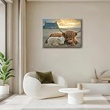 Canvas Wall Art Framed – Highland Cow and Calf Farmhouse Artwork, Rustic Country Cottage Wall Decor for Living Room, Bedroom, Hallway or Entryway Home Decoration, with Hooks and Nails, 12x16 Inch - Image 2