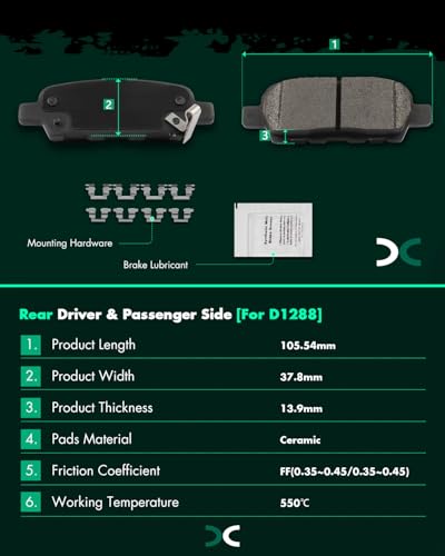 Image of SCITOO D1288-8405 Disc Brake Pads Sets Rear Ceramic Brake Pads w /Hardware
