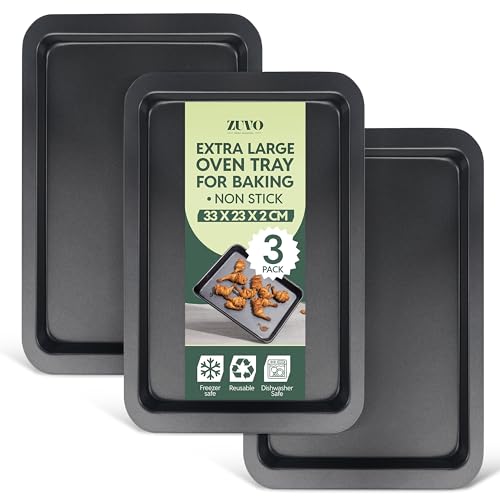 Zuvo Baking Trays 3 Pack 32cm Non-Stick Carbon Steel Oven Tray Set