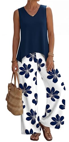 WIHOLL 2 Piece Sets for Women Spring Summer Outfits Cruise Travel Airport Beach Vacation Clothes Trendy Lounge Sets Casual Resort Wear Travel Matching Women Clothing Wide Leg Pants Set M - view 1