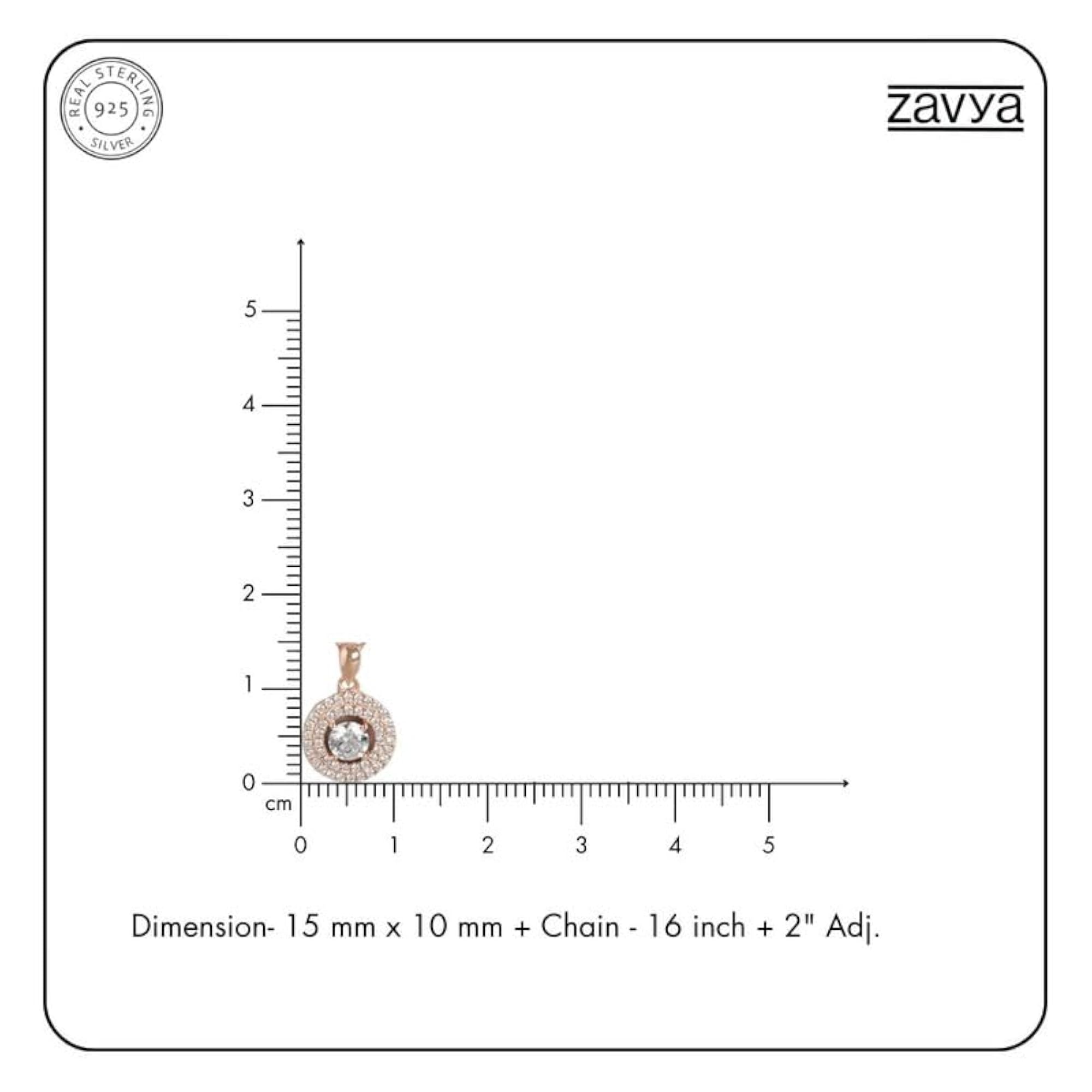 Women's 925 Sterling Silver Circular Solitaire Halo Pendant Chain, Rose Plated