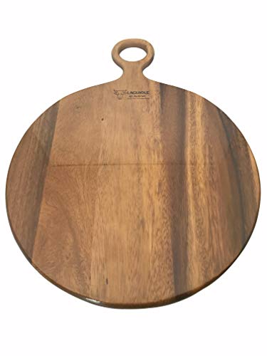 Laguiole En Aubrac Round Solid Maple Pizza Wood Cutting Board For Serving, Chopping Or Charcuterie Platter, 35Cm / 14-Inch With Pizza Cutter, Ebony Handle #TOP1