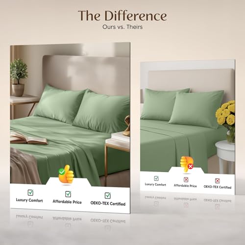 Utopia Bedding Full Size Sheet Set – 4 Piece Bed Sheets, Soft and Breathable Microfiber, Includes 1 Fitted Sheet, 1 Flat Sheet and 2 Pillowcases – Oeko Tex (Sage) by Utopia Bedding - Image 6