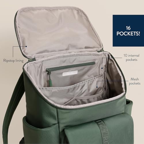 Itzy Ritzy Belong Bucket Backpack – Lightweight Diaper Bag Backpack Featuring 16 Pockets, Bucket Top Opening, Stroller Straps & Changing Pad – Organized and Stylish Everyday Family Backpack (Green) by Itzy Ritzy - Image 5
