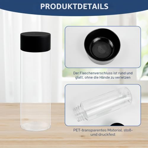 Rainmae 24 Stück Klare Saftflaschen aus PET-Kunststoff, 350 ml Sensorik Kunststoffflaschen mit Deckel, Kunststoff Saftflaschen zum Befüllen für Sensorik-Basteln,Partybedarf Auslaufsichere