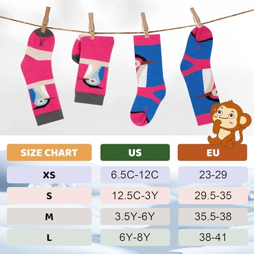 Merino Wool Ski Socks Kids 2 Pairs, Winter Warm Knee High Snowboarding Thermal Skating Socks for Boys Girls Toddlers3