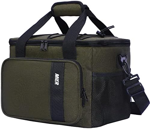 MIER Mens Lunchbox for Work Insulated 24 Cans/15L Large Lunch Bags Leakproof Adult Women Lunch Box Coolers for Travel Beach Picnic Office, Dark Green