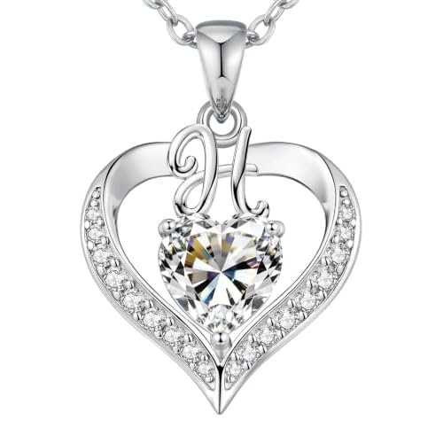 S925 Silver Initial Love Heart Moissanite Necklace with White Gold Plated
